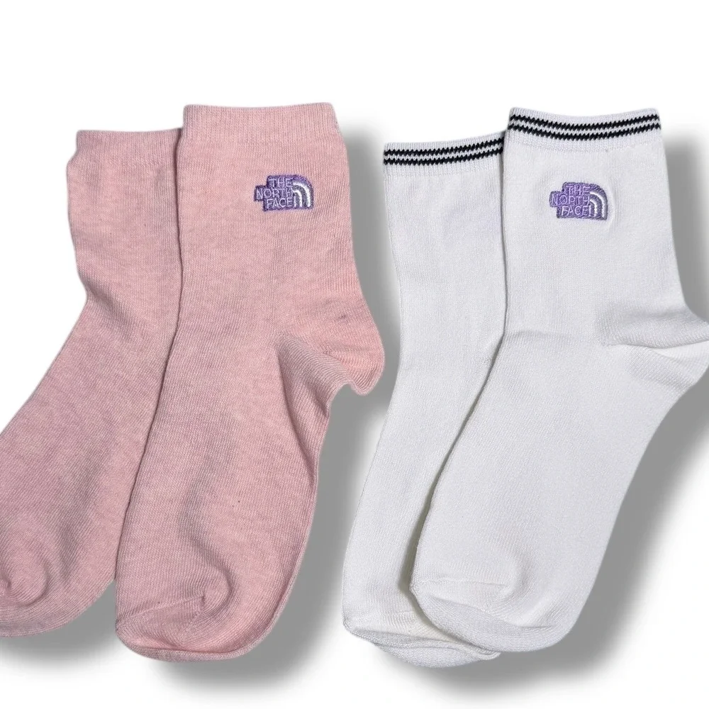 New The North Face 2 Pack Womens Socks Pink White Sz M Medium Crew Style